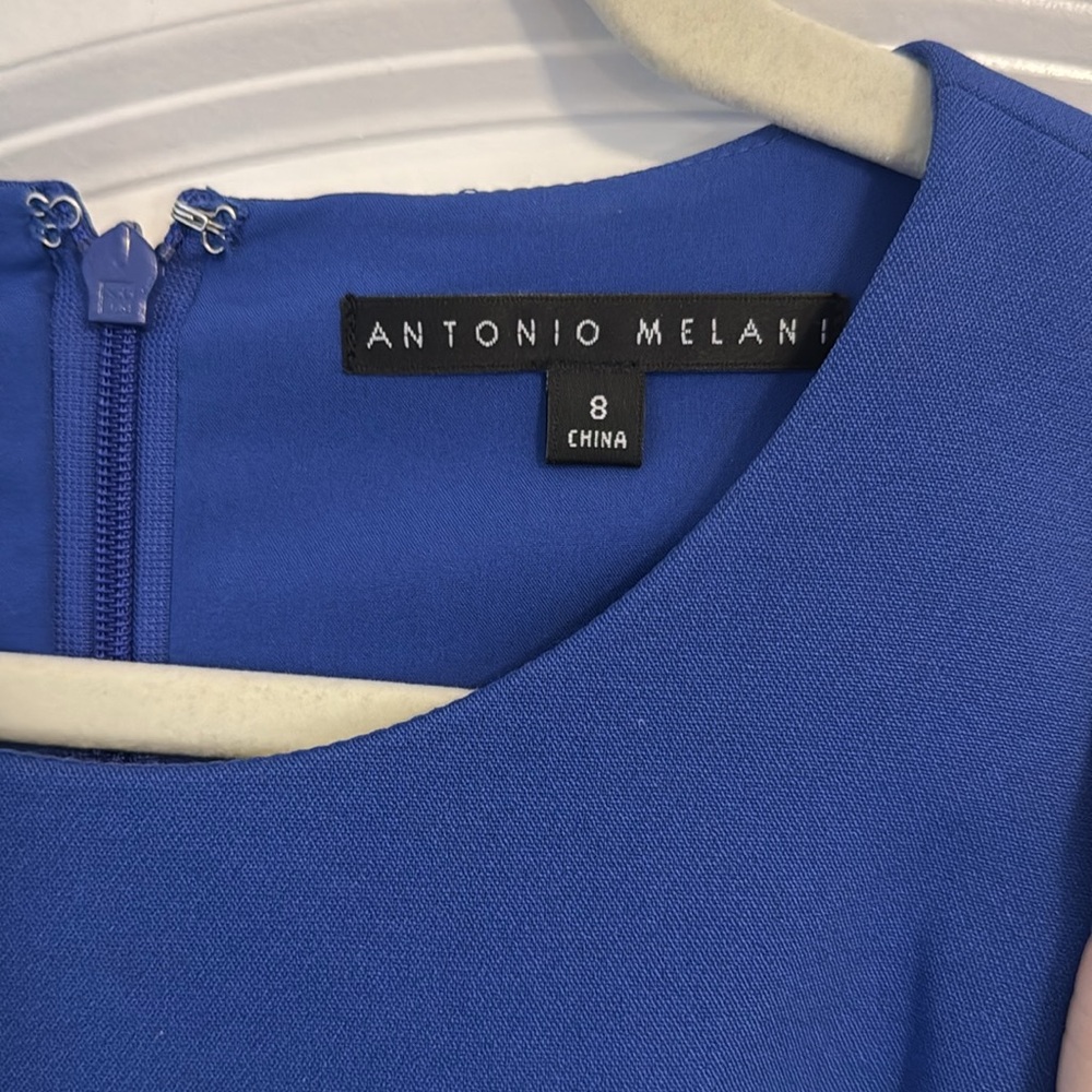 ANTONIO MELANI Womens Blue Zippered 3/4 Sleeve Round Neck Above The Knee 8 - Picture 3 of 6